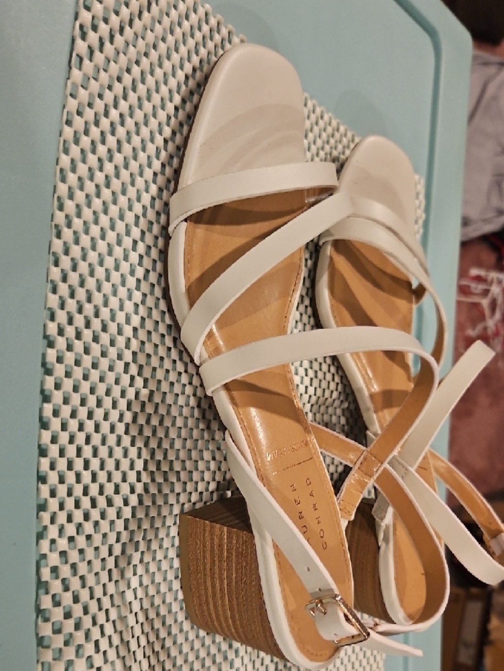 LC Lauren Conrad White Strappy Square-Toe Ankle Strap Sandals - Picture 2 of 2